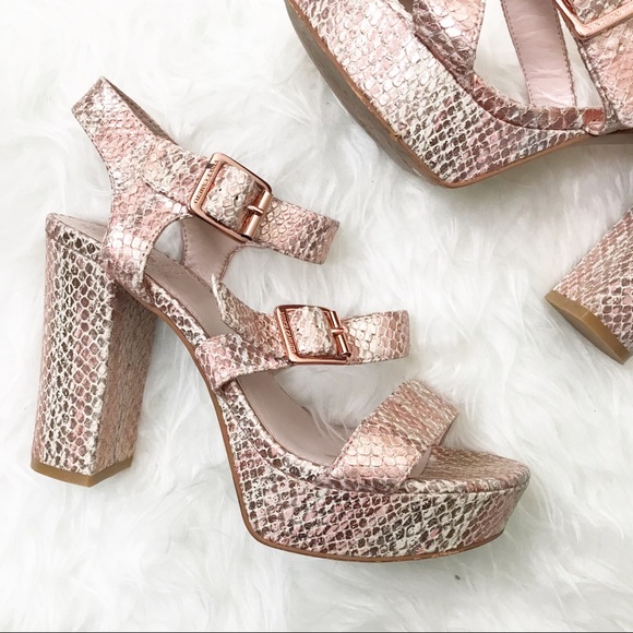 Vince Camuto Rose Gold Snake Skin Block Heels 7 - Picture 2 of 7